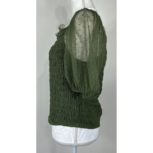 Torrid Dot Mesh Square Neck Smocked Top in Olive Plus Size 2X (18-20) - Picture 5 of 12
